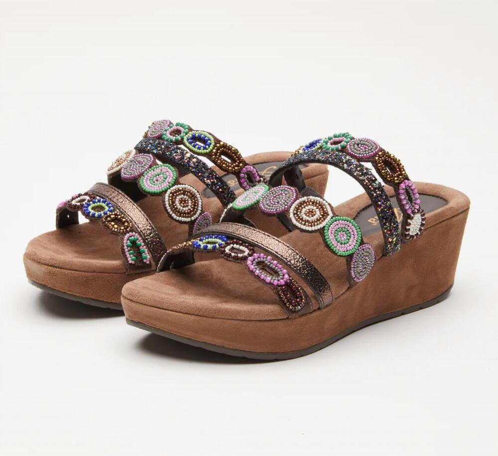 NEW AZURA women's claretha platform wedge sandals in bronze multi